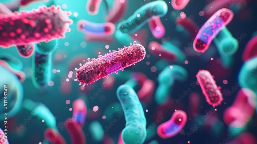 Microbes interacting with sanitation products, highlighted by vibrant holographic overlays, bright and clean aesthetic, futuristic, high detail, digital art. Microbes interacting with sanitation products, highlighted by vibrant holographic overlays, bright and clean aesthetic, futuristic, high detail, digital art.