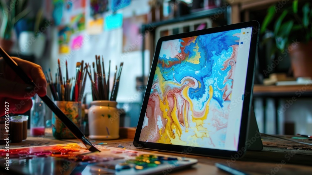 An iPad screen with a digital painting being created An iPad screen with a digital painting being created