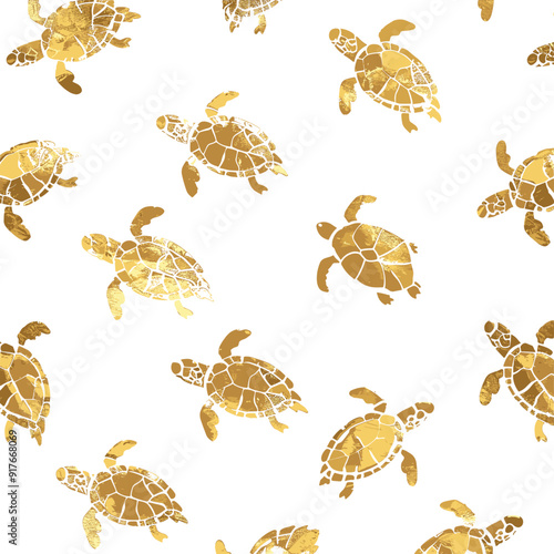 Seamless pattern with golden sea turtles on a white background A repeating design perfect for textile prints wrapping paper and decorative projects