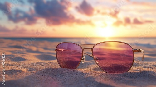 Wallpaper Mural Sunglasses on a Beach at Sunset Torontodigital.ca