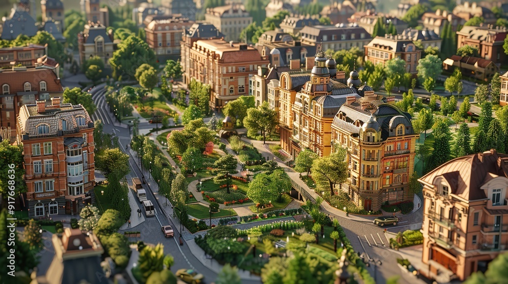 Fototapeta premium City Simulation with Isometric View Pixel Art Style