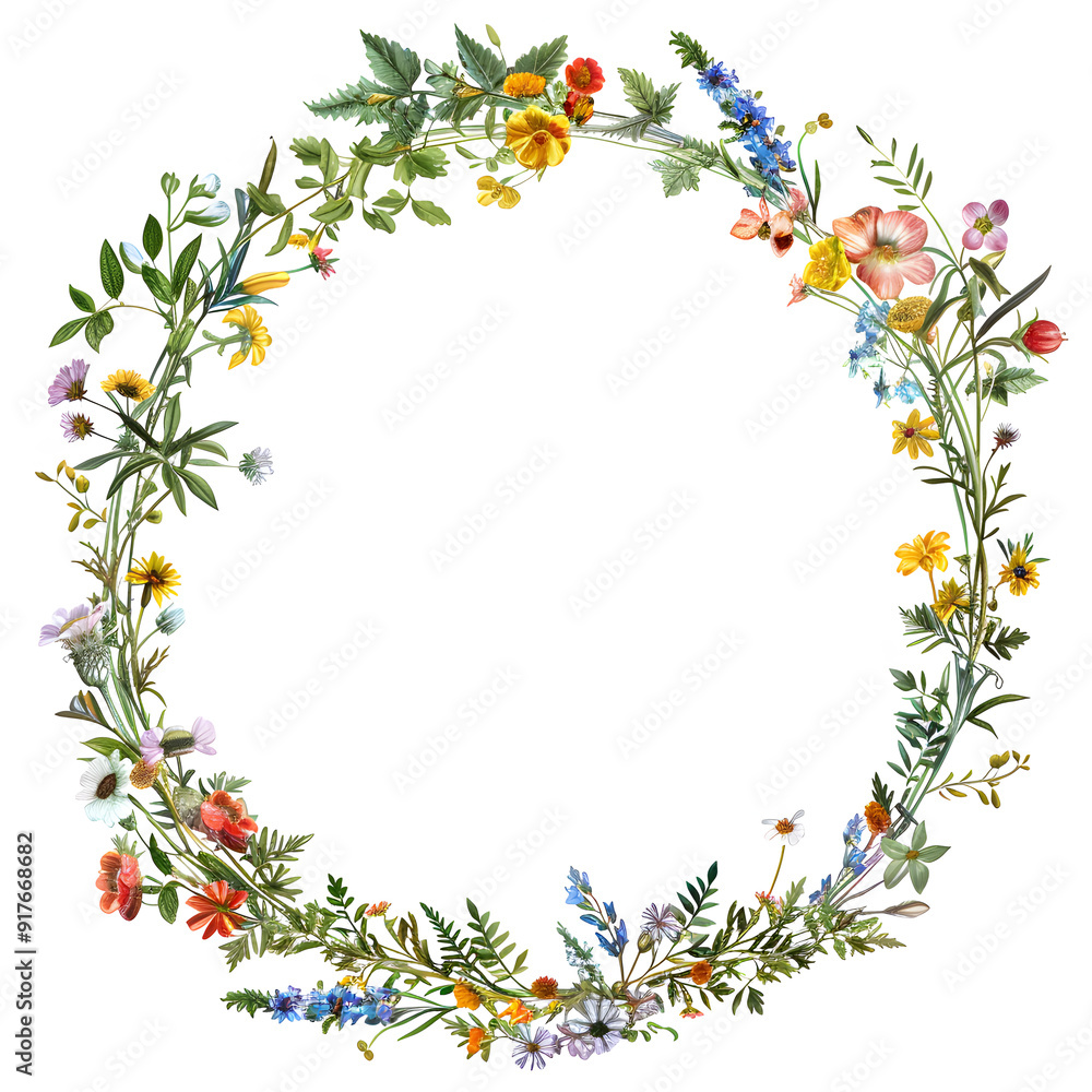 Fototapeta premium Wildflower floral frame illustration