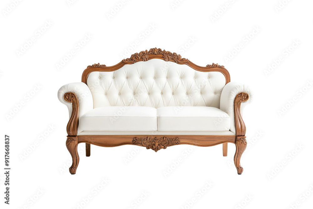 Elegant White Upholstered Sofa with Wooden Carved Frame Elegant White Upholstered Sofa with Wooden Carved Frame
