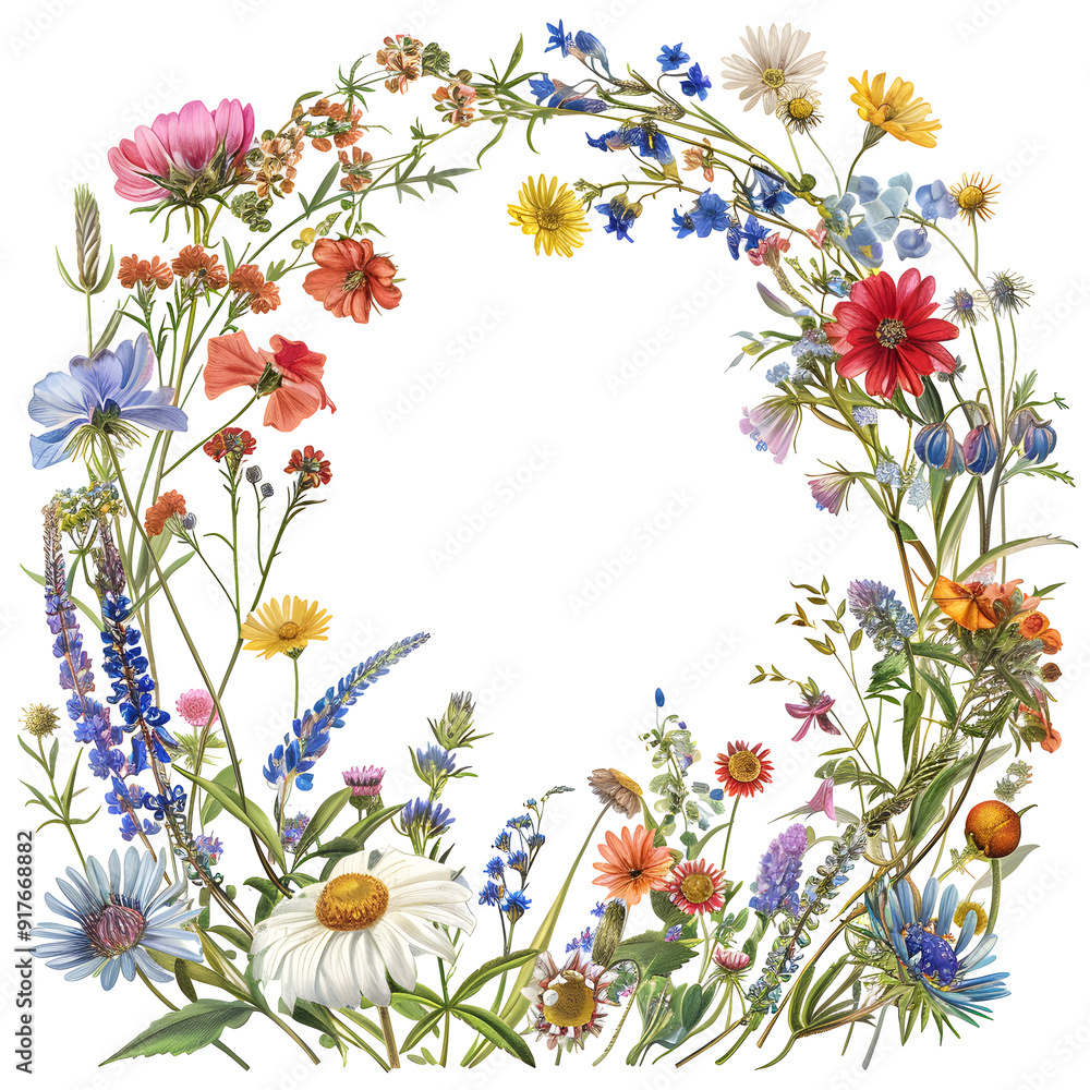 Wildflower meadow frame illustration Wildflower meadow frame illustration