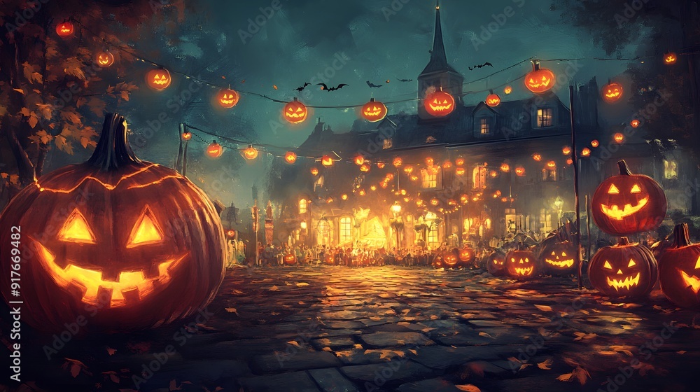 Fototapeta premium Halloween party with a festive and unique place, All kinds of party supplies Halloween, Happy Halloween background