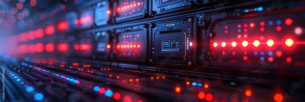 Futuristic Server Room with Red and Blue Lights Futuristic Server Room with Red and Blue Lights
