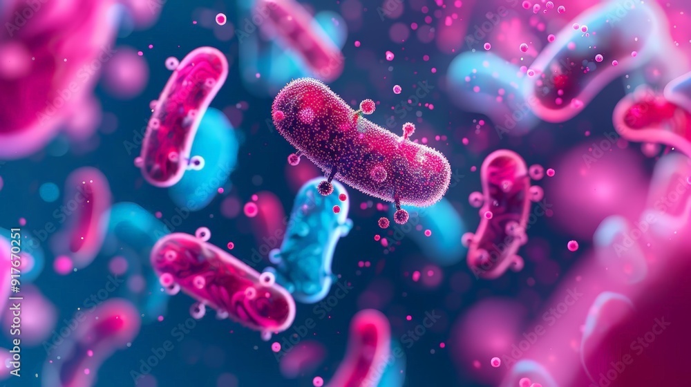 Visualization of microbes and pollutants spreading through the air, with particles glowing in psychedelic colors, dark background, surrealism, digital illustration. Visualization of microbes and pollutants spreading through the air, with particles glowing in psychedelic colors, dark background, surrealism, digital illustration.
