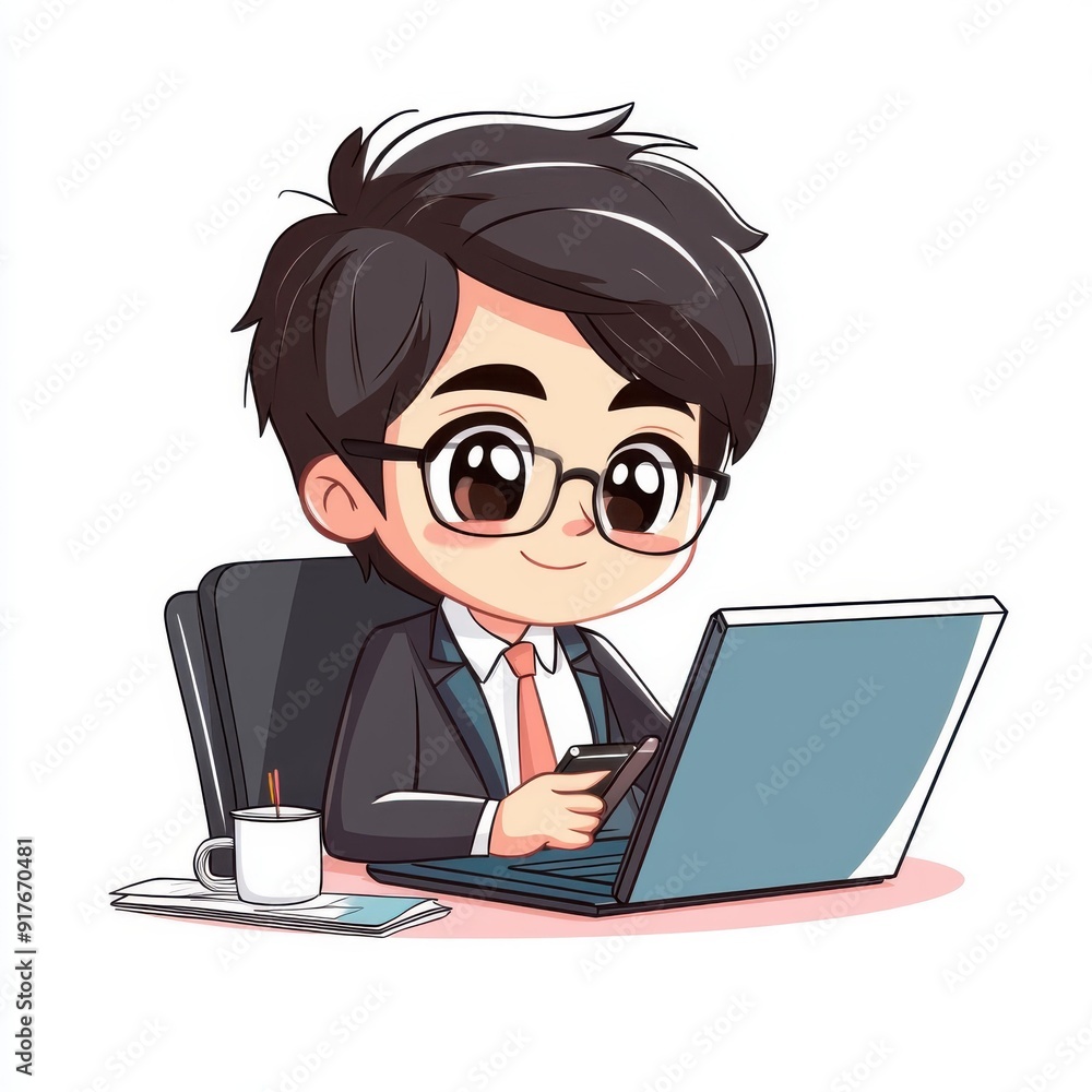 A cheerful office worker lazily scrolls their phone, surrounded by bright spring hues, embodying a playful cartoon vibe. A cheerful office worker lazily scrolls their phone, surrounded by bright spring hues, embodying a playful cartoon vibe.