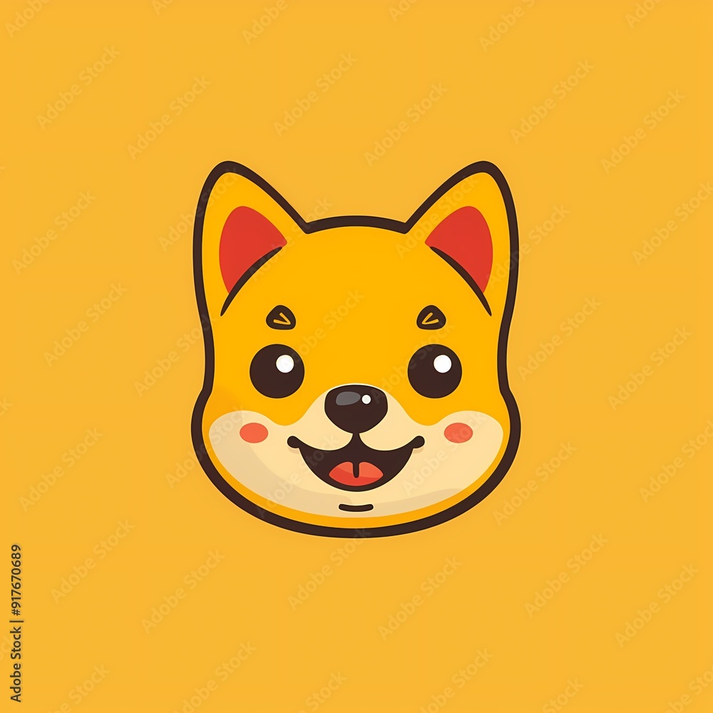 Cute cartoon Shiba Inu dog face on a bright yellow background. Cute cartoon Shiba Inu dog face on a bright yellow background.