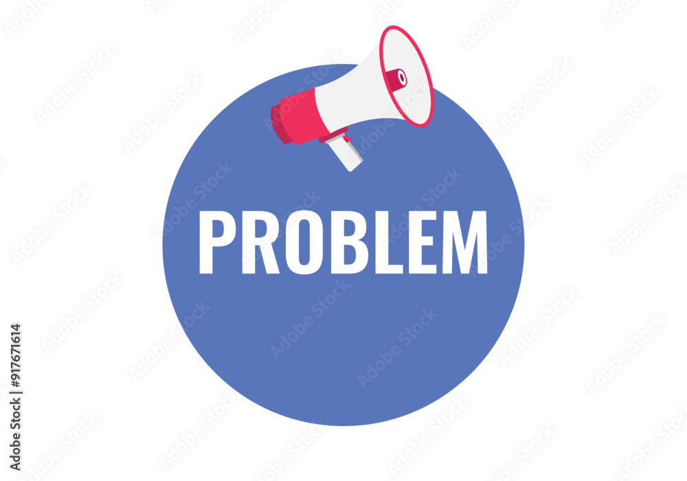 Fototapeta premium problem button, banner, label, template for website. problem text with colorful megaphone icon 
