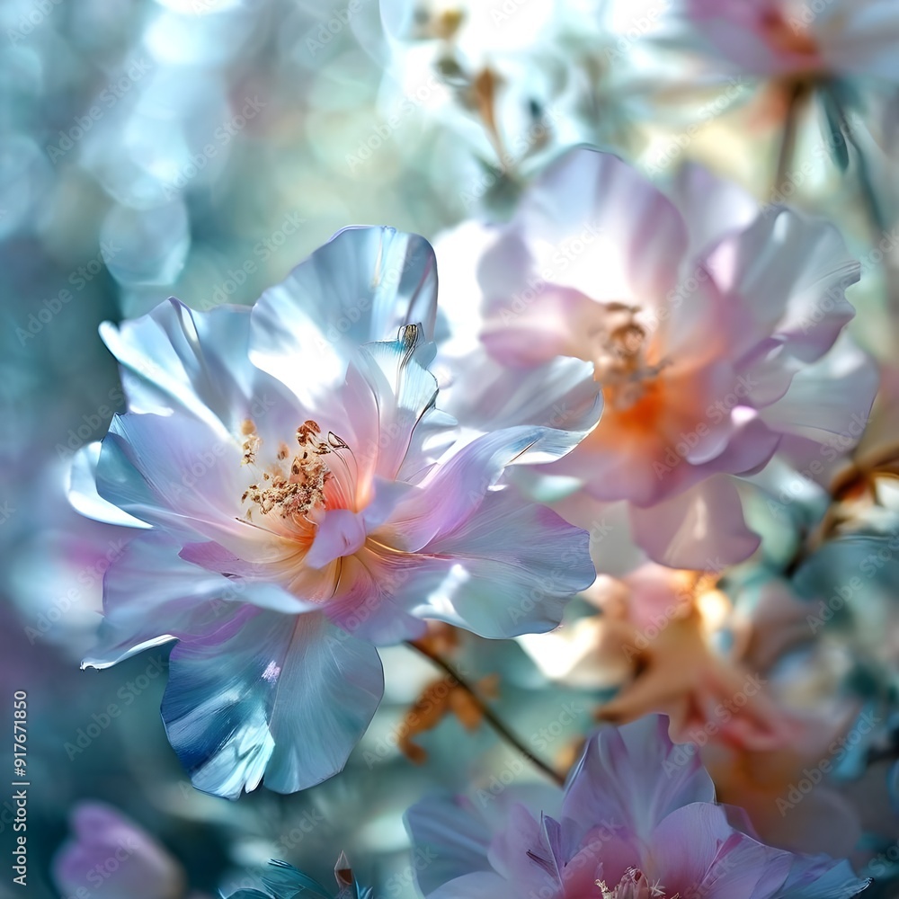 Fototapeta premium Soft-focus floral patterns with a dreamy, washed-out look