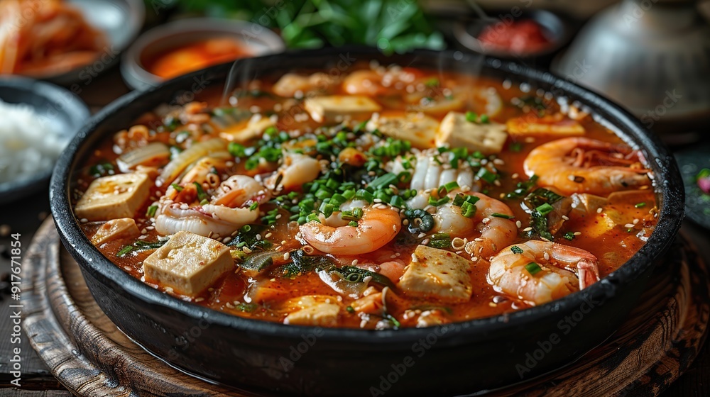 Hearty Sundubu Jjigae Spicy Soft Tofu Stew with Seafood Hearty Sundubu Jjigae Spicy Soft Tofu Stew with Seafood