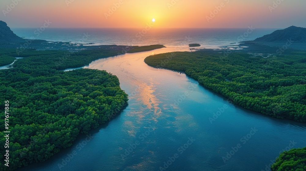Aerial View of a River Winding Through Lush Mangrove Forests Aerial View of a River Winding Through Lush Mangrove Forests
