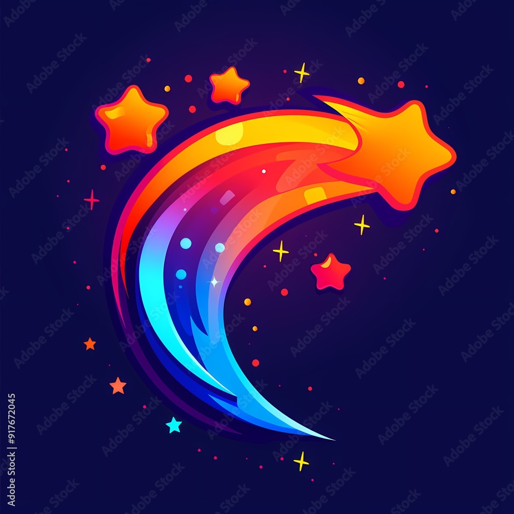 A vibrant shooting star with colorful trails and glowing stars. A vibrant shooting star with colorful trails and glowing stars.