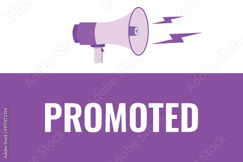promoted button, banner, label, template for website. promoted text with colorful megaphone icon
