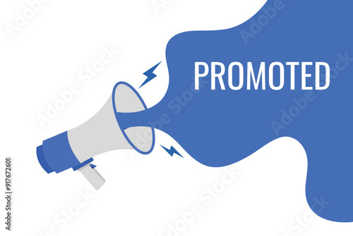 promoted button, banner, label, template for website. promoted text with colorful megaphone icon
