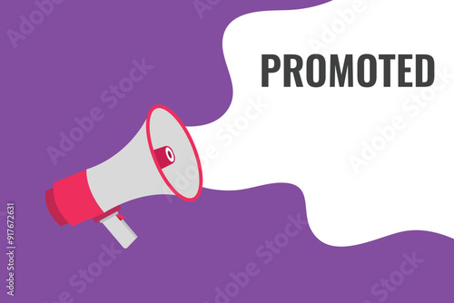 promoted button, banner, label, template for website. promoted text with colorful megaphone icon
