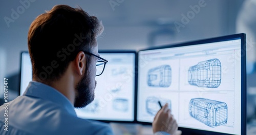 3D model of a product with visible design flaws, designer making corrections on screen, Digital Invention, Design Revision