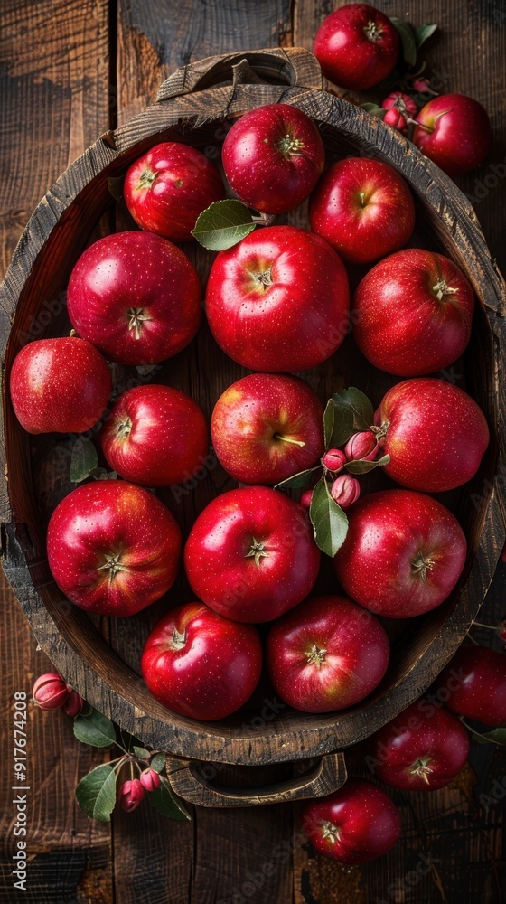 Fresh and Juicy Red Apples in a Rustic Wooden Basket on Wooden Table - Perfect Organic Fruit for Healthy Eating and Baking Desserts Fresh and Juicy Red Apples in a Rustic Wooden Basket on Wooden Table - Perfect Organic Fruit for Healthy Eating and Baking Desserts