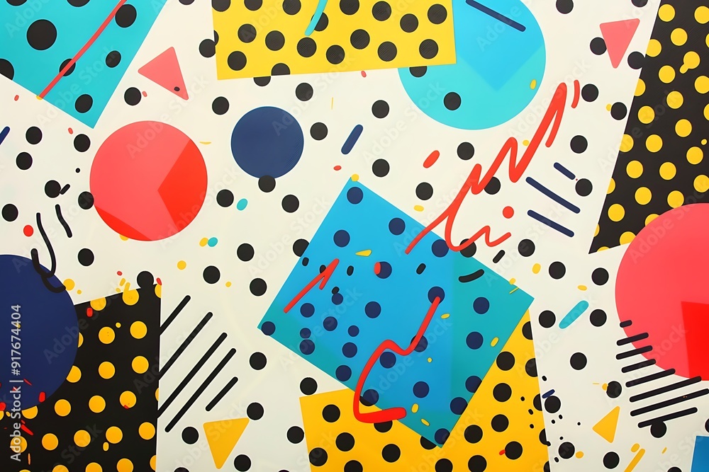Vivid polka dot background with bold geometric designs in striking, contrasting colors... Vivid polka dot background with bold geometric designs in striking, contrasting colors...