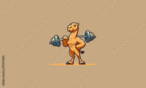 character camel holding dumbbell vector mascot design