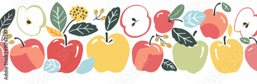 Seamless pattern with colorful apples and leaves A fun and vibrant illustration perfect for textiles wallpaper and packaging designs