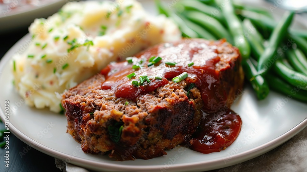 Savory Meatloaf with Mashed Potatoes and Green Beans Savory Meatloaf with Mashed Potatoes and Green Beans