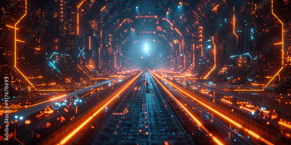 Fototapeta premium Futuristic Tunnel With Glowing Lights