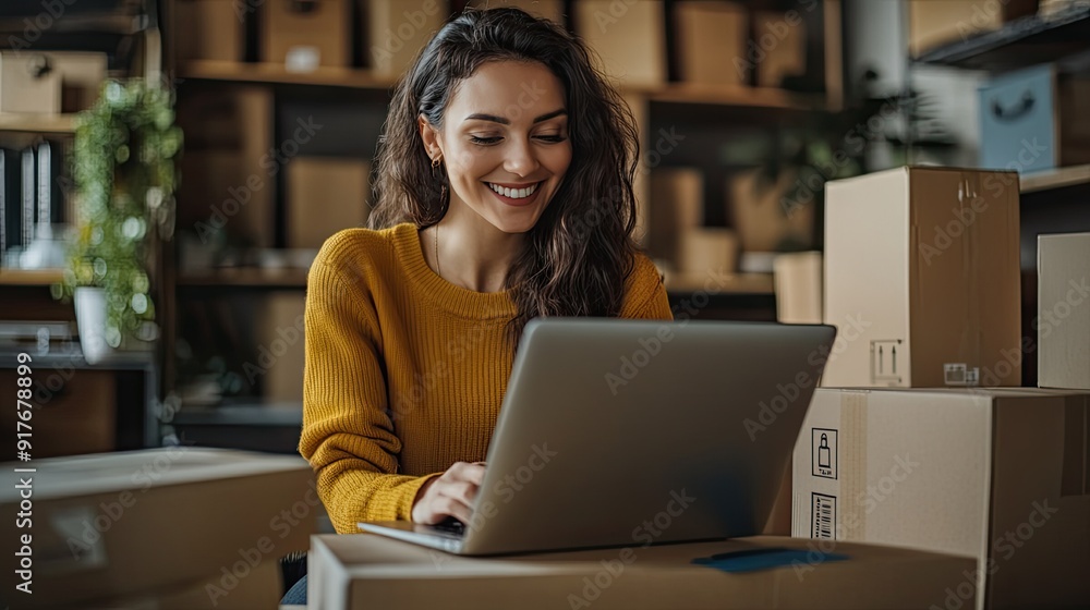 Businesswoman Using Laptop Computer Checking Customer Orders Online Home Delivery Freelance SME Entrepreneur Online Business Work from Home Concept Businesswoman Using Laptop Computer Checking Customer Orders Online Home Delivery Freelance SME Entrepreneur Online Business Work from Home Concept