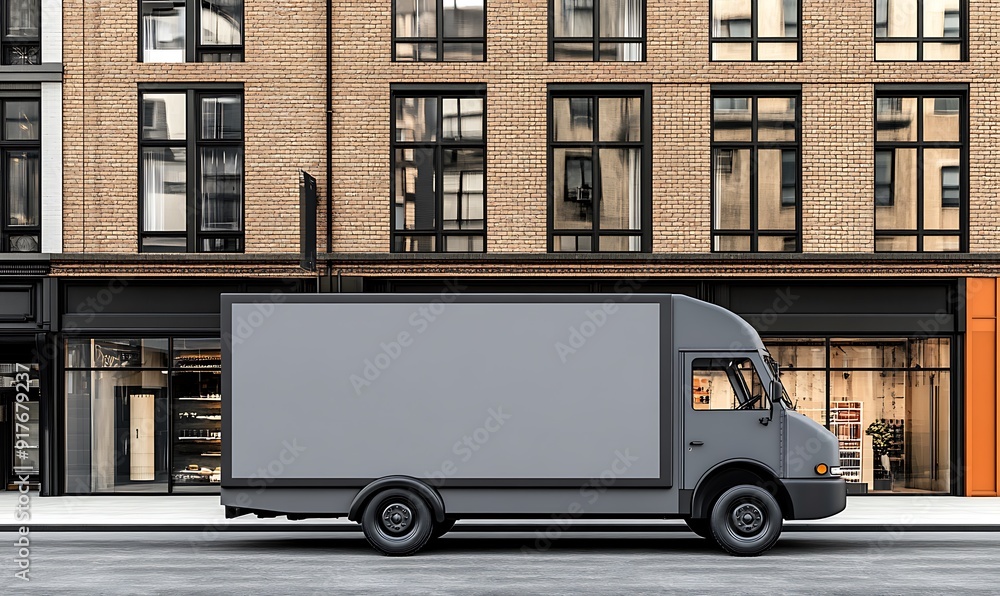 Fototapeta premium Delivery Truck Parked in Front of a Store