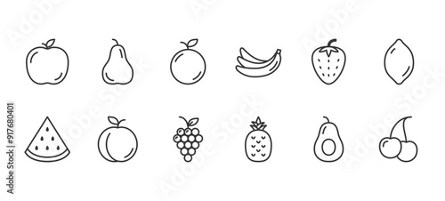 Fruits line icons set, editable stroke, vector eps10 illustration
