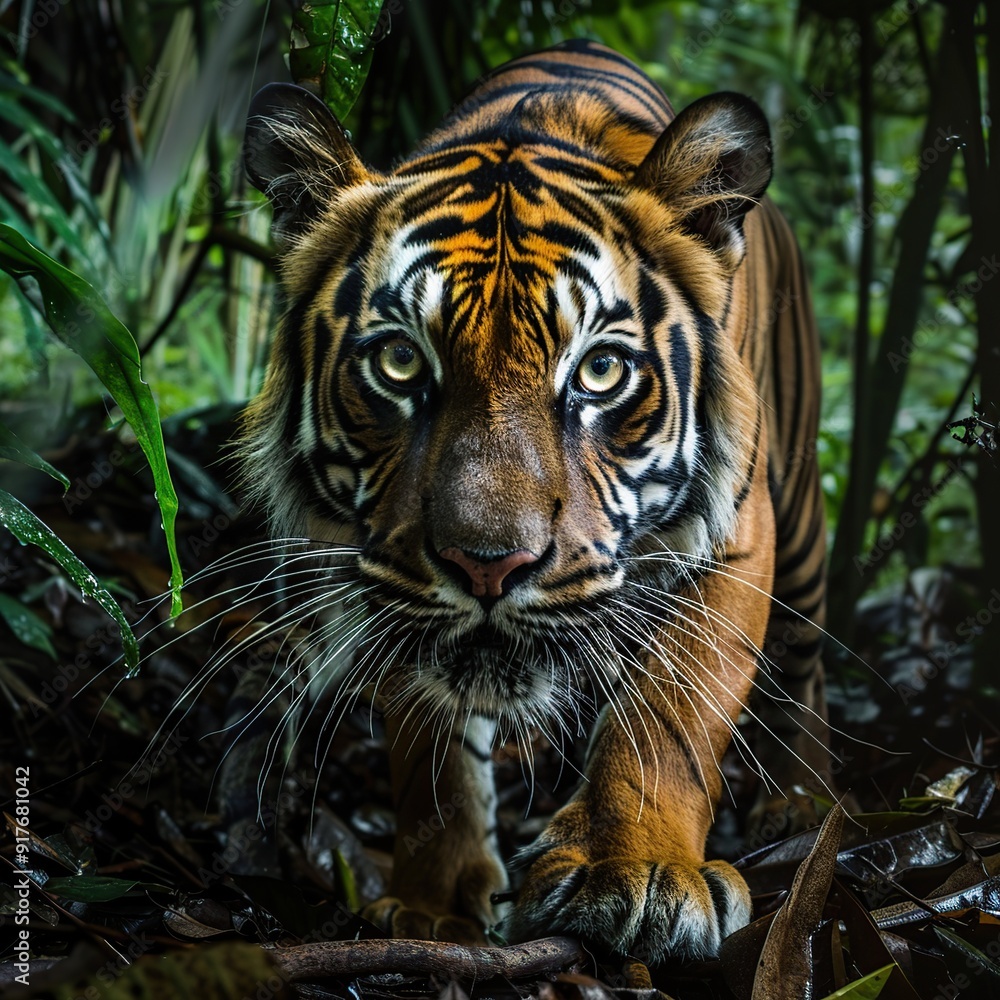 Fototapeta premium Mysterious Sunda Tiger in the Rainforests of Sumatra