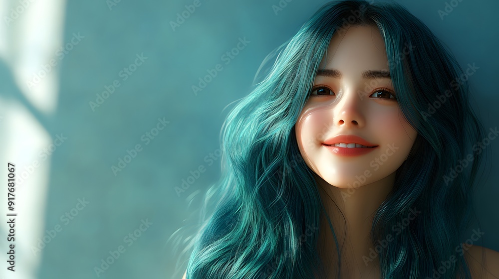 Beautiful Woman with Teal Hair Smiling Beautiful Woman with Teal Hair Smiling