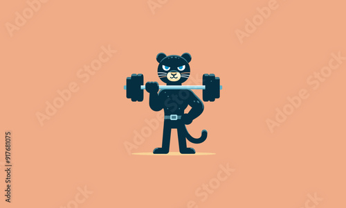 character panther holding dumbbell vector mascot design