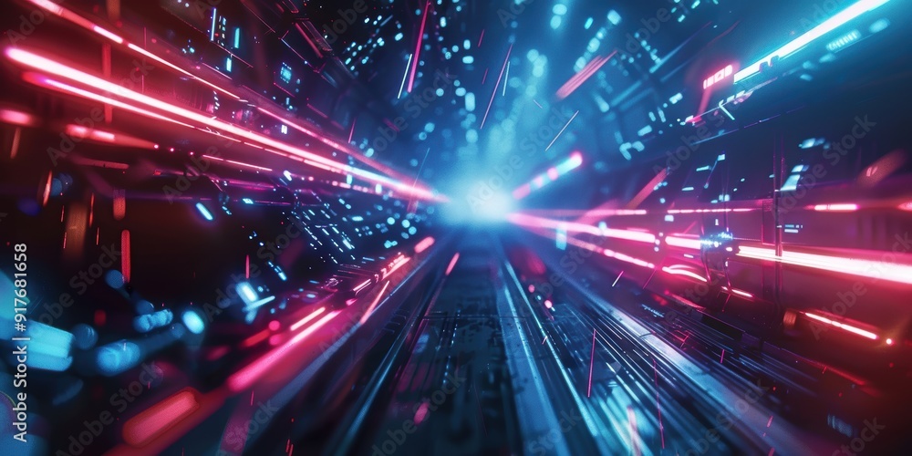 Fototapeta premium Neon Lights Tunnel: Abstract 3D Render