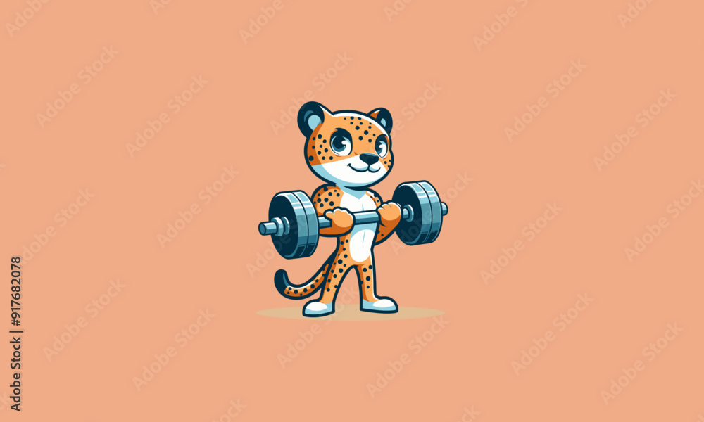 character cheetah holding dumbbell vector mascot design character cheetah holding dumbbell vector mascot design