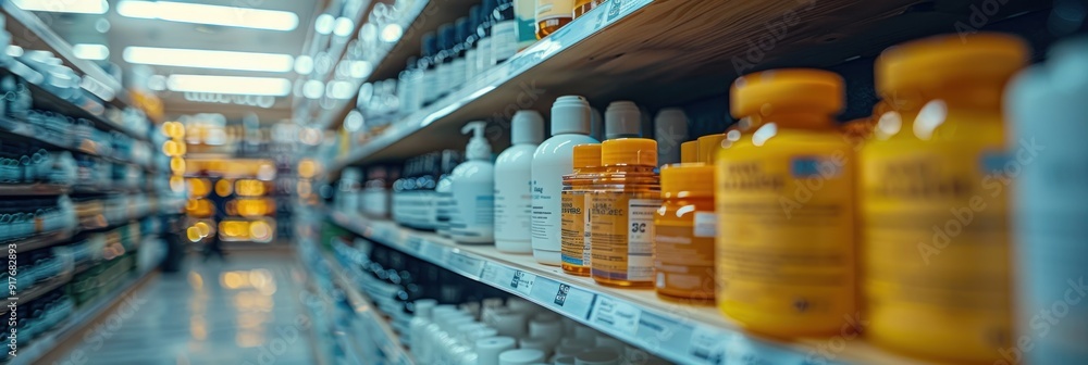 Supermarket Aisle with Medicine and Supplements Supermarket Aisle with Medicine and Supplements