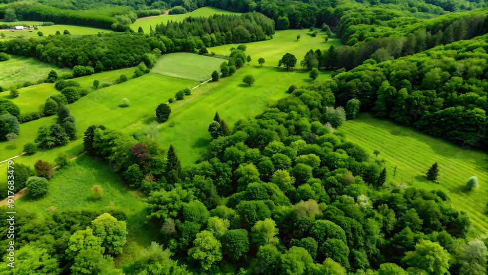 Drone view of amazing green forest with trees and bushes growing in countryside Drone view of amazing green forest with trees and bushes growing in countryside