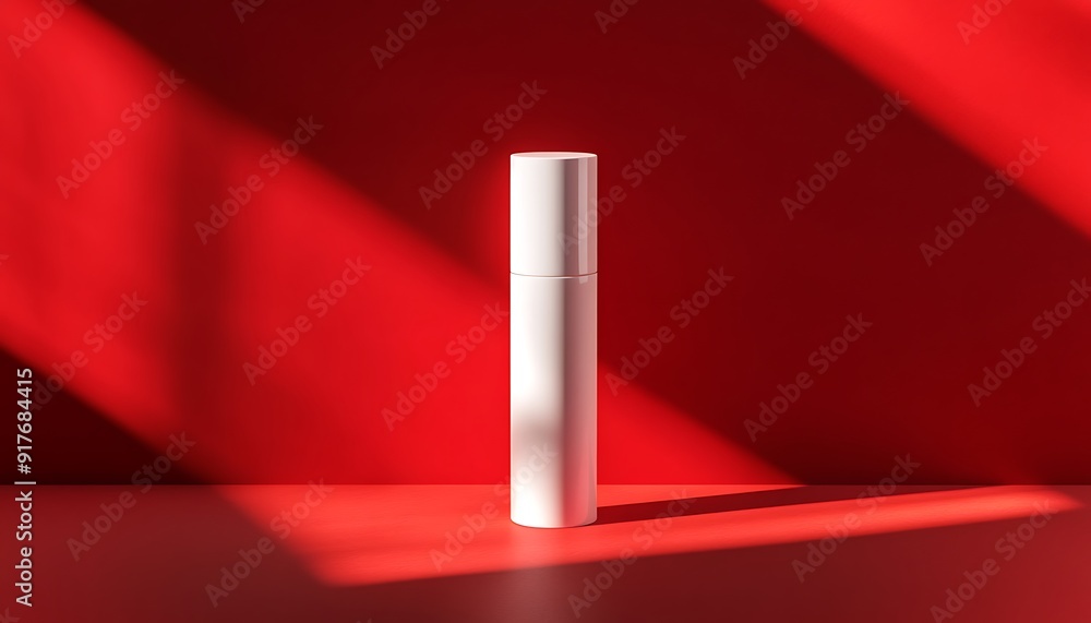 White Cosmetic Bottle on Red Background with Light White Cosmetic Bottle on Red Background with Light