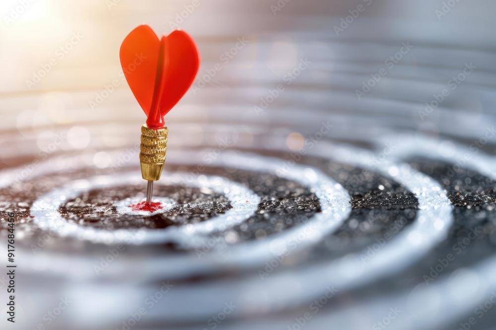 A close-up of a red heart-shaped dart hitting the center of a target, symbolizing focus and achievement in love and goals. A close-up of a red heart-shaped dart hitting the center of a target, symbolizing focus and achievement in love and goals.