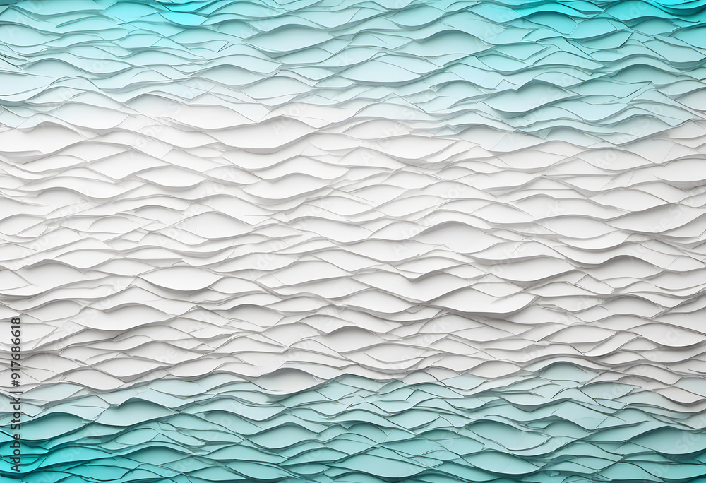 Obraz premium A textured abstract background featuring layered waves of white and light blue paper, creating a sense of depth and movement.