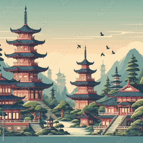 Wallpaper Mural chinese temple in the sky Torontodigital.ca