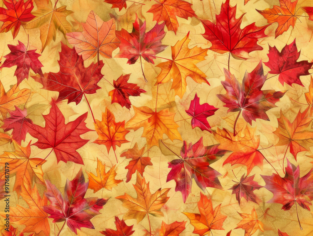 Seamless tiled pattern background illustration of orange, red and yellow autumn or fall leaves Seamless tiled pattern background illustration of orange, red and yellow autumn or fall leaves
