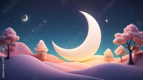 Crescent moon, clouds, stars, and pastelcolored night sky for dreamy and celestialthemed designs, backgrounds, or prints. Ideal for mystical designs and inspirational projects.