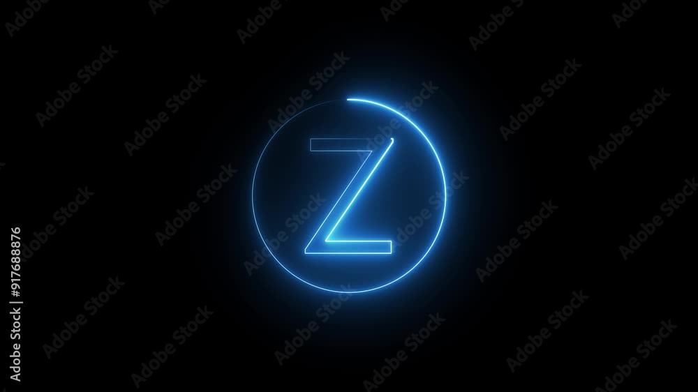 Bright Neon Letter Animation, Blue Neon Alphabet Symbol on Black Background. Bright Neon Letter Animation, Blue Neon Alphabet Symbol on Black Background.