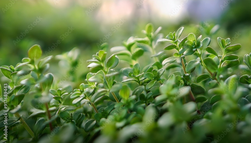 a dense background of thyme leaves