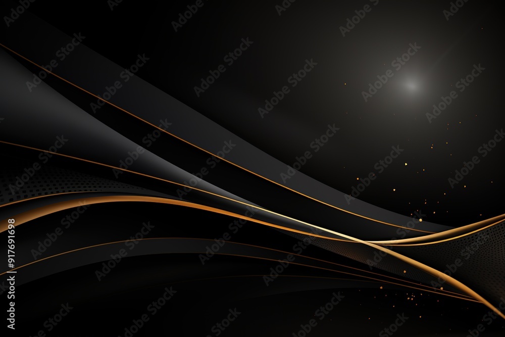 Fototapeta premium Abstract black and gold background with flowing lines and subtle sparkle.