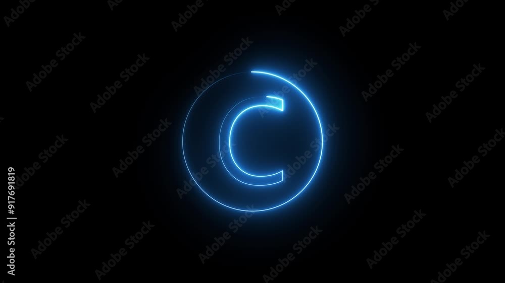 Bright Neon Letter Animation, Blue Neon Alphabet Symbol on Black Background. Bright Neon Letter Animation, Blue Neon Alphabet Symbol on Black Background.