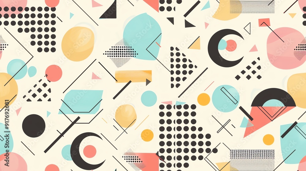 Generate a seamless pattern with retro geometric shapes and pastel colors Generate a seamless pattern with retro geometric shapes and pastel colors