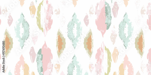 Abstract seamless pattern with pastel diamond shapes on a white background.